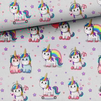 Sommersweat Einhorn auf grau