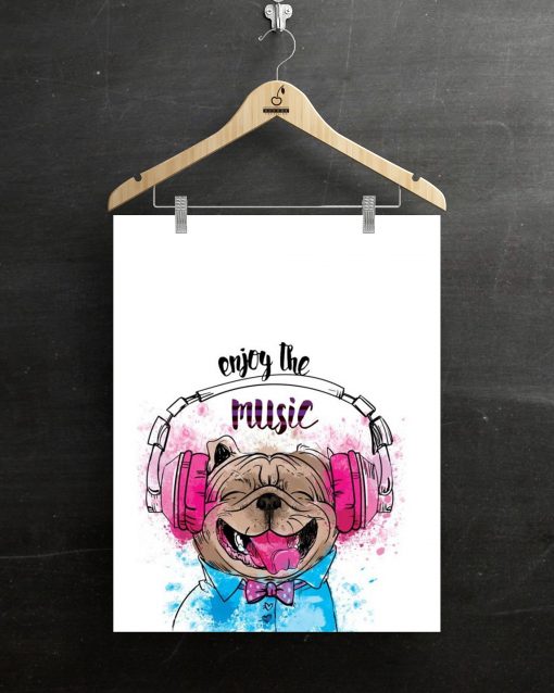 Jersey Panel 55x70 cm Dog enjoy the music