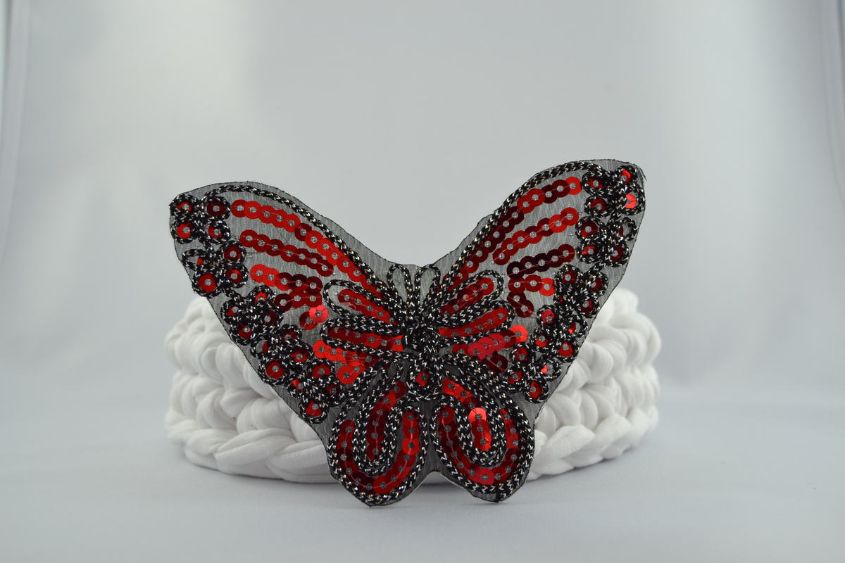 Aufbügler Schmetterling mit Pailetten Rot