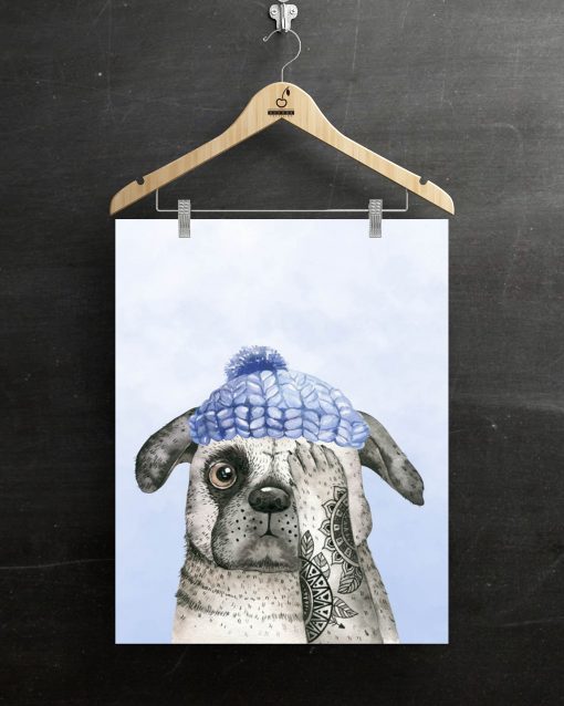 Jersey Panel 40x50 cm Mops mit Mütze