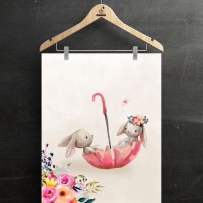 Jersey 180 gr Panel 40x50 cm Hasen im Regenschirm