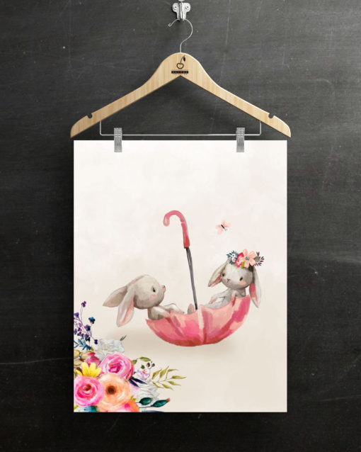 Jersey 180 gr Panel 40x50 cm Hasen im Regenschirm