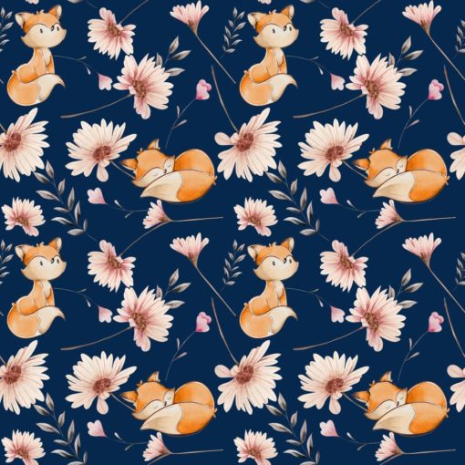 Sommersweat Fuchs und Blumen dunkelblau