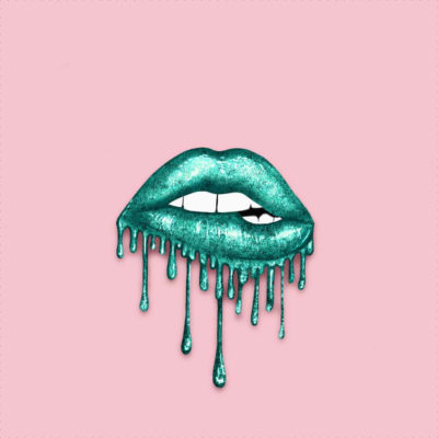Kunstleder Panel 46x50 cm Lips grün pink