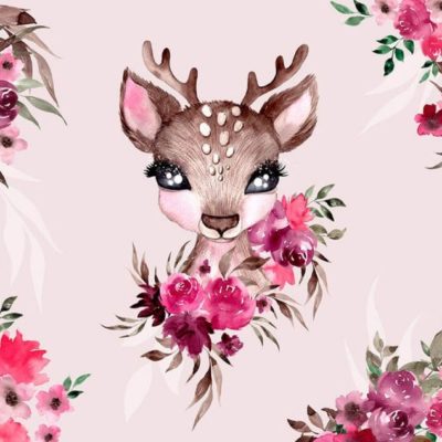 Kunstleder Panel 47x40 cm kleine Rehe pink