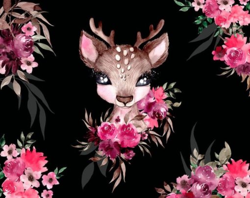 Kunstleder Panel 47x40 cm kleine Rehe schwarz