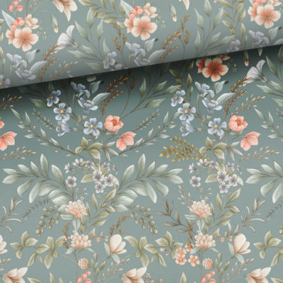 Sommersweat Vintage Blumen grün