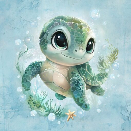 Sweat Panel 40x50 cm Schildkröte auf hellblauen Kombi